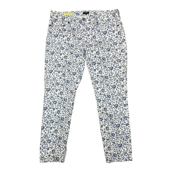 J. Crew Blue White Floral Pattern Toothpick Skinny Jeans Size 32 Stretch EUC - Picture 1 of 7